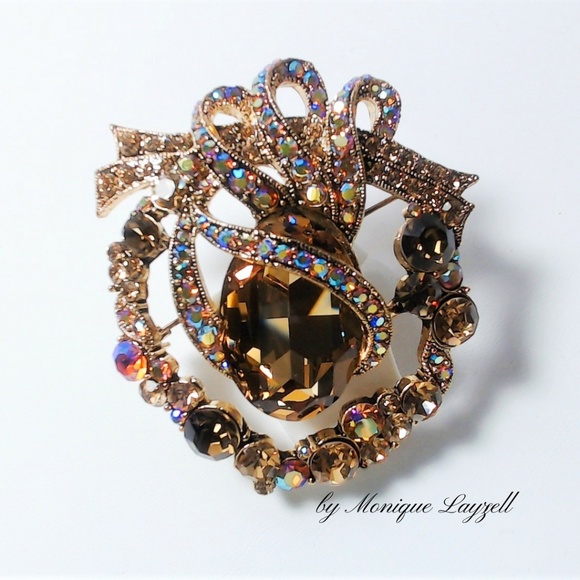 Brown Topaz Crystal Cluster round shape brooch - Picture 1 of 1